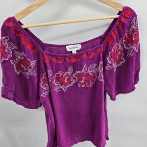 Cloudchaser Purple Boho Embroidered Blouse XL